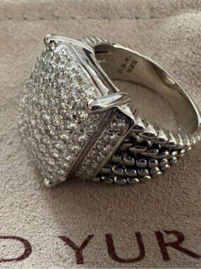 David Yurman Silver Pavé Square Cluster Ring Sz 7